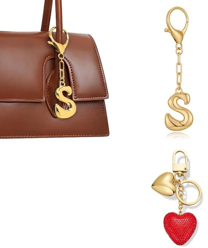 HolidayQbee Bag Charm Schlüsselanhänger Taschenanhänger mit Gold Buchstabe und Rotes Herz, Elegantes Taschen Charm, Accessoire für Tasche oder Schlüssel Geschenkidee für Damen