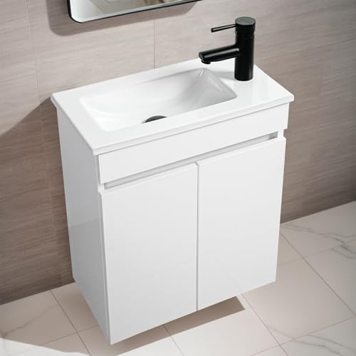 NUESTRA VIDA Badmöbel Set 2-teilig 50 cm Waschbecken mit Unterschrank Weiß, Badezimmermöbel mit Waschtisch für Gäste WC, Kein Pop-up-Abfluss und Armatur