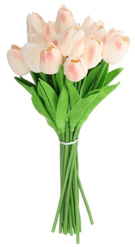 sourcing map 20 tulipani artificiali, fiori finti di seta, realistici al tatto, per bouquet da sposa, centrotavola, decorazione per feste (rosa pesca chiaro)