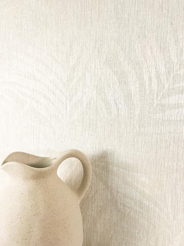 Newroom Vliestapete Creme Dschungel Optik Tapete Schlafzimmer Wohnzimmer | Dezente Ton-in-Ton Palmenblätter, feine Strichstruktur, skandinavischer Boho-Stil, Mustertapete Wohnzimmer Schlafzimmer
