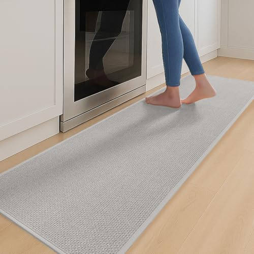 Bcuuozeeing Küchenteppich Waschbar rutschfest, 43,5x180cm Küchenläufer Waschbar und Saugfähig, Küchen Teppich Leicht zu Reinigen Küchenmatte für Küche, Flur, Waschküche, Outdoor (Grau, 43,5x180 cm)