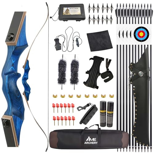 Poearcus Arco ricurvo Black Hunter da 60” Set arco e frecce da caccia da 20-60 libbre per mancini/destri Arco da competizione Arco lungo per tiro al bersaglio (Set arco, 45Ibs, Mano destra)