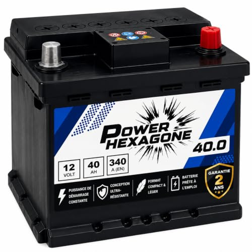 Batterie Voiture 12V 40Ah L0 - Puissance de Démarrage 340A - Batterie Auto Sans Entretien - Format L0 Compatible Véhicules Utilitaires et Chantier - Qualité Origine - Power Hexagone