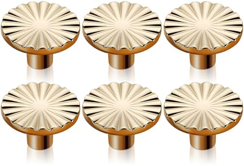 SCDZY 6PCS Brushed Gold Cabinet Knobs, Solid Round Hardware Cupboard Knobs | Brass Kitchen Solid Round Dresser Drawer Gold Drawer Handles Simple Cabinet Hardware for Dresser Drawers