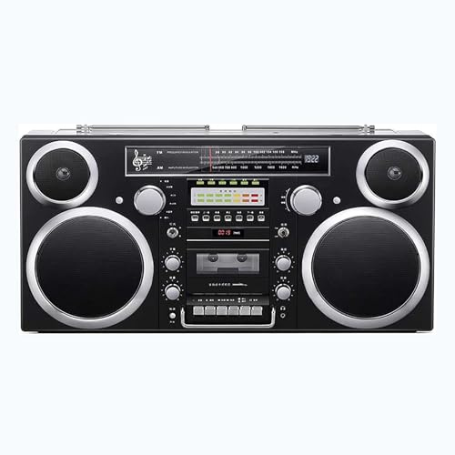 Boombox retro Bluetooth con reproductor de CD, radio AM/FM, ranuras SD, entrada auxiliar, conversión USB/SD para entretenimiento en el hogar y al aire libre