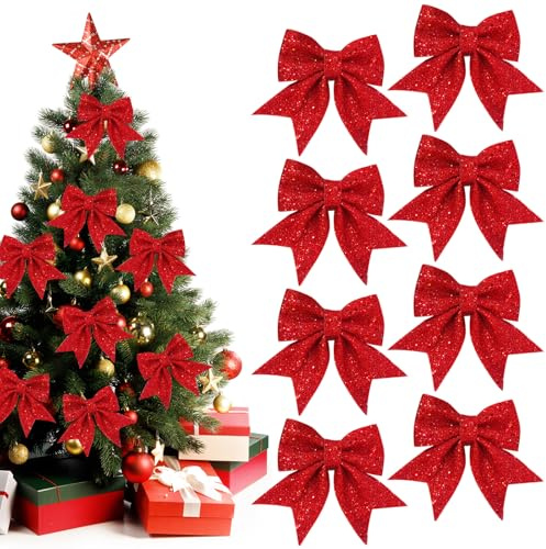 BEKKLPOU 8 Pcs 12x15cm Rote Weihnachtsschleifen, Weihnachtsbaumschleifen, Weihnachten Schleifen Deko, Weihnachtskranzdekorationen, Wohndekoration