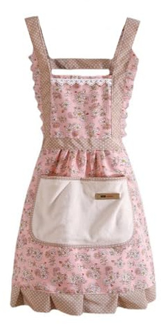 Shirene Köksförkläde för Kvinnor, Vintage Rosa Blommigt Linnenförkläde med Fickor, Justerbara Köksförkläden, Förkläde för Kvinnor för Kök, Konditori, Trädgårdsskötsel, Grill (Rosa)