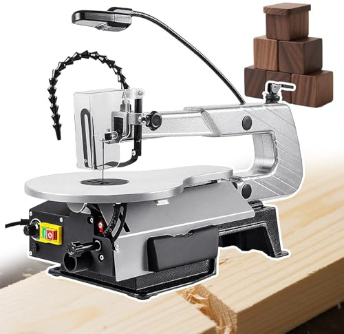 XCSCUK Seghetto a traforo, Sega elettrica da 150W, con Tavolo in Alluminio inclinabile da 0-45°, per Legno, plastica e Metalli Morbidi