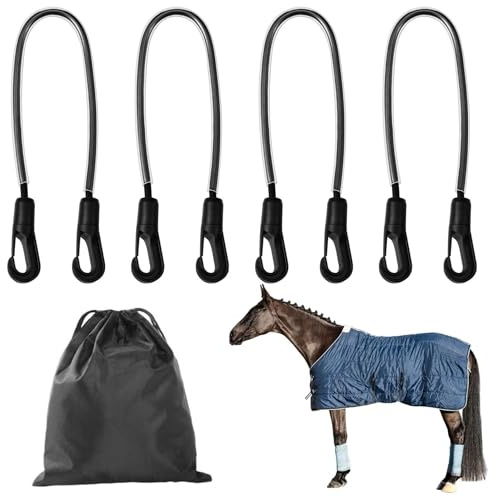 Correas para Las piernas de la Manta del Caballo Correas elásticas para Manta de 21-27 Pulgadas con Clips de Doble Extremo Suministros para Caballos con Bolsa 4 Uds.