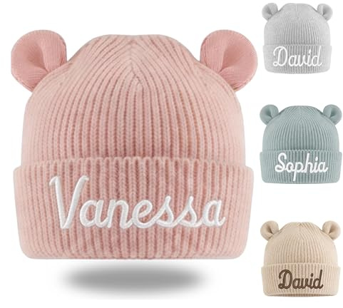 smartaini Babymütze personalisiert mit Namen – Strickmütze Baby 6–24 Monate, Erstlingsmütze & Kleinkind Mütze, personalisiertes Baby Geschenk zur Geburt, Babygeschenk