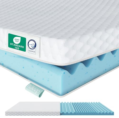 Releep Topper 90x200 7,5cm Schiuma Gel Alta Densità Reversibile | Topper Matrimoniale con 5 Zone di Supporto Ergonomico, Doppia Fermezza, Fodera Lavabile, Certificato OEKO-TEX & CertiPUR