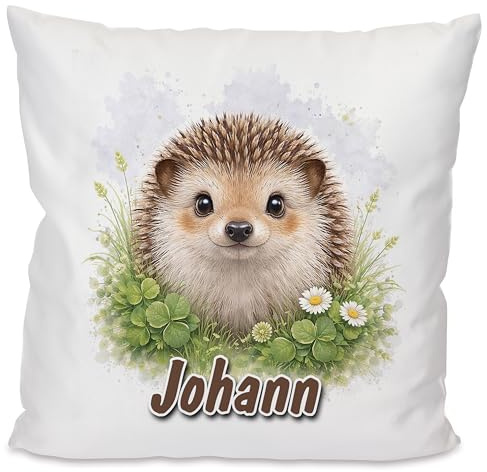 Unikatolo Kissen mit Name personalisiert, Geschenkidee für Kinder & Erwachsene, Namenskissen, Kissen für Paare, Geschenk zum Geburtstag, Weihnachten, Ostern (Igel)