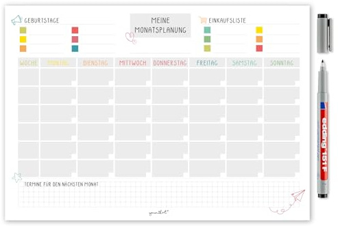 younikat Selbstklebender Monatsplaner Whiteboard bunt undatiert - dv528 | DIN A3 Wochen-Planer Tagesplaner Organizer Planung Überblick, 1 Monatsplaner im Format DIN A3 420 x 297 mm selbstklebend