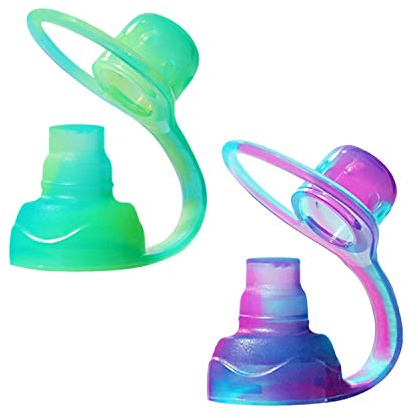 ChooMee SoftSip Saugaufsatz für Quetschbeutel | Auslaufsicheres Ventil | Schützt Zahnfleisch | Baby-Led Weaning | BPA-freies Silikon | Wiederverwendbarer Beutelaufsatz | 2 Stück Grün Lila Swirl
