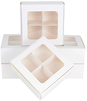 GRETEL BAKING Treat Boxes - 24 ct 6 x 6 x 2.4 in Bakery Boxes with Windows and Dividers for Candy, Cookies, Cupcakes, or Bakery Desserts - Chocolate, Treats, and Baked Goods Packaging for Gifting