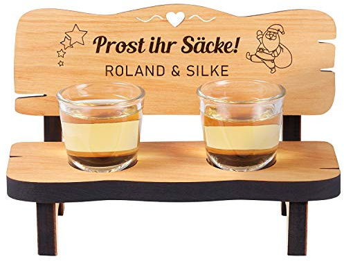 Geschenke 24 Schnapsbank mit Weihnachtsmotiv Prost Ihr Säcke mit 2 Gläsern personalisiert