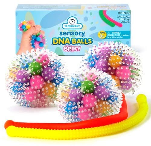 Stachelige DNA Stressbälle Spielzeug Set für Kinder - 5er Pack Spiky DNA Stress Balls mit strukturierten dehnbaren Strings - Klar DNA Squeeze Stressabbau Bälle - Sensorische Squishy Stress Bälle