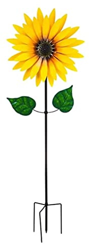 Chiyyak Molino de viento de girasol de metal, adorno de jardín, molinillo de viento, escultura, decoración para balcón, terraza, césped