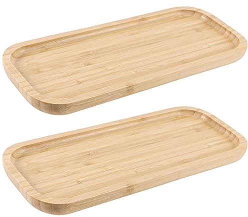 BOKMAAI 2 piattini rettangolari in bambù, 30 x 15 cm, rettangolari in bambù, per piante grasse