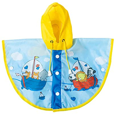 Heless 2172 - Regen-Cape für Puppen im Design Segelfreunde, wasserdicht, Größe 35-45 cm, Hellblau, Gelb