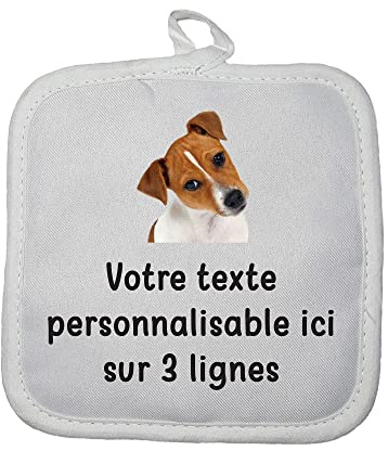 Manique Gant de Cuisine Pictogramme Jack Russel avec Texte Personnalisable