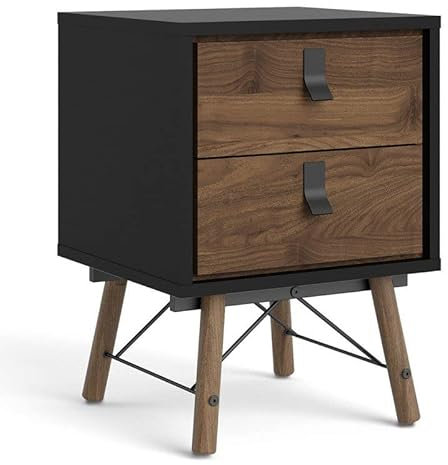 Netfurniture Sny Table de chevet 2 tiroirs Noyer noir mat