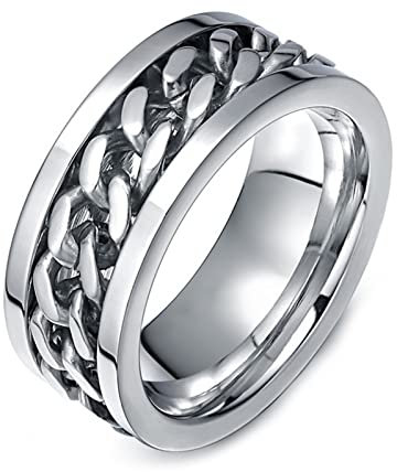 Spinner Ringe für Angst, 8MM Breit Edelstahl Fidget Spinner Bandringe für Herren Damen Silber 70 (22.3)