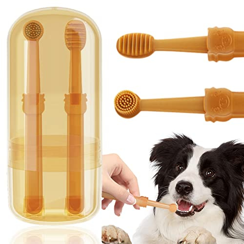 Tsxurepaw Dog & Cat Toothbrush Kit with Storage Cup, 360° Silicone Mini Head Tongue Cleaning Brush, Pet Dental Care for Doggie Kitten Ferret Dutch Pigs