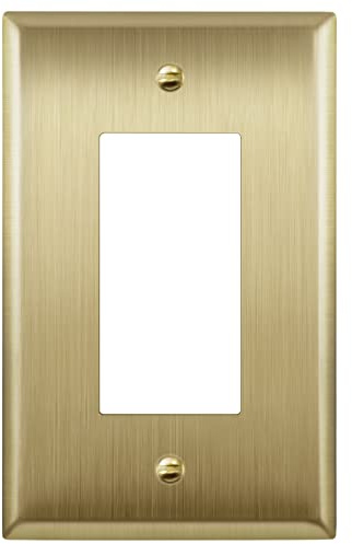 LIDER Decorator Switch or Receptacle Metal Wall Plate, Stainless Steel Outlet Cover, Corrosion Resistant, Mid-Size 1-Gang 4.88 x 3.11, Stainless Steel, LMWP-31M-BB, Brushed Brass