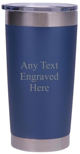 [Custom] Personalised Engraved Dark Blue Any Message Double Wall Insulated Cup 500ml 17.5oz Hot Cold Coffee Tea Ideal for Birthday