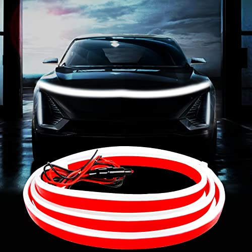 Car LED Hood Light Strip, 1.8m 12V Flexible Waterproof Daytime Running Lights for Car, Universal Engine Cover Decoration Bonnet Accessories for Cars, SUVs, Trucks, Dynamic Scan Start-up Effect (White)