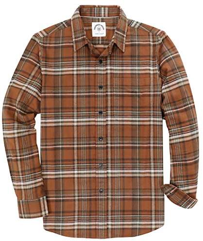 Dubinik® 6 oz Camicia Flanella Uomo Quadri Button Down Leggera Camicia Cotone Casual Regular Fit Rosso Beige L