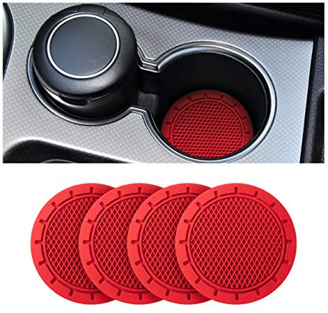 CGEAMDY 4 Pieces Car Cup Holder, 7cm Diameter Non-Slip Universal Insert Cup Holder, Durable, Suitable for Most Car Interior, Car Accessory for Women and Men (Red)