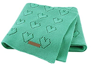 Surwin Baumwolle Strickdecke Babydecke Kuscheldecke, Mädchen und Jungen Babys Gestrickt Kinderdecke Freien Krabbeldecke Perfekt für Kinderwagen Babybett (80x100cm,traubengrün)