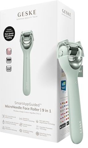 GESKE MicroNeedle Face Roller | 9 in 1 | mit Rosenquartz | SmartAppGuided™ | Microneedling | Professionelles Mikroneedlinggerät | Needleroller | Beauty Roller Gesicht