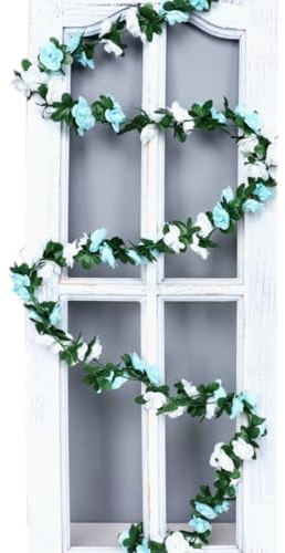 1 Stück Rosengirlande Blumengirlande Kunstblumen,Rosen Girlanden Vintage, | Efeu Künstlich Blumen Girlande Hängend Rebe,für Party Garten Zuhause Wand Hochzeit Bogen Dekor,Blau Weiss