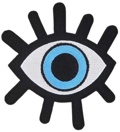 Auge Blau mit Wimpern Aufnäher zum aufbügeln oder aufnähen Bügelbild Aufbügler für Kleidung gestickter Bügelpatch Applikation Eye Patch Größe 7,3 x 8,6 cm