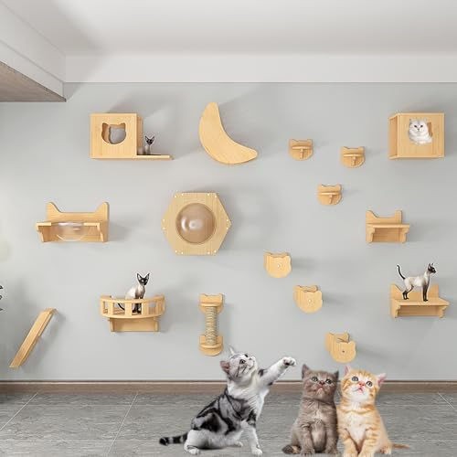 Pucaru Katzen Wand Klettern-Set, Katze Kletterlandschaft, Kletterwand für Katzen, Katzen-Wandregale, Katzenhaus für zur Wandmontage (Color : Style7)