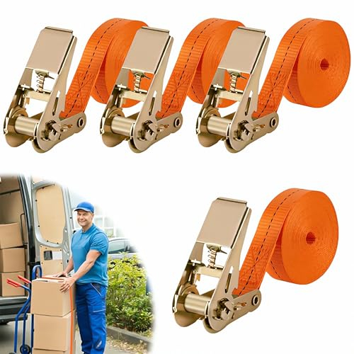 YUZHEDM 4 Pezzi Cinghie di Tensione con Fibbia Cinghia di Ancoraggio Cinghie con Cricchetto 2.5 cm x 8m Cinghie a Cricchetto con Blocco a Morsetto,per Cinghie Fissaggio Robuste per Moto