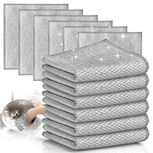 Non Scratch Wire Dishcloth 12 Pcs Triple-Layer Wire Dishwashing Rag Wet and Dry Wire Dishcloth Multipurpose Steel Wool Scrubber for Dishes Stove Tops Cookware, No Scratches
