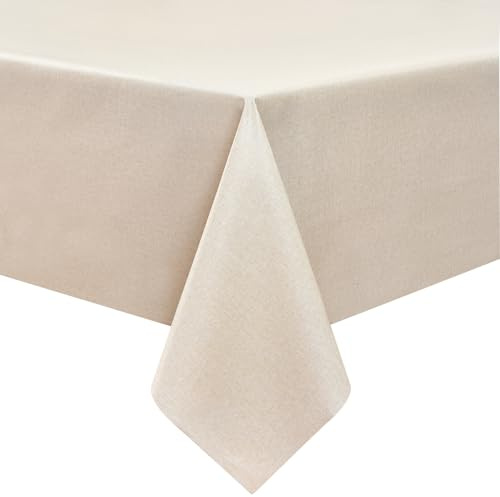 WenYa PVC Table Cloth Wipe Clean Tablecloth Wipeable Plastic Tablecloths, Rectangular Waterproof Table Cover Protector for Picnic Party Outdoor Indoor - Beige, 100x54in/255x137cm