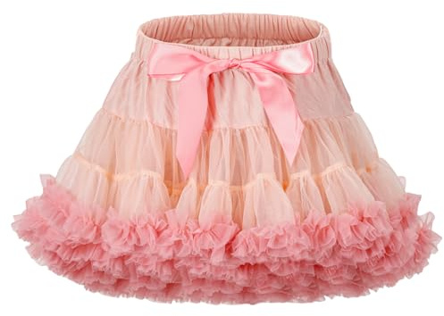 LACOFIA Gonna Tulle per Bambina Gonna tutù per Bambine e Ragazze a Strati con Volant Gonne da Principessa a Vita Elastica Mini Gonna Bolla per Feste Danza Rosa Chiaro 5-7 Anni