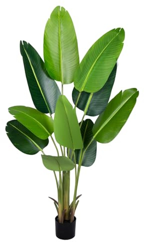 CETRD Artificial Bird of Paradise Plant 5.2Ft Fake Tropical Palm Tree with 10Trunks Faux Banana Leaf Trees in Pot for Home Indoor Outdoor Office Modern Decor Housewarming Gift（1Pcs）