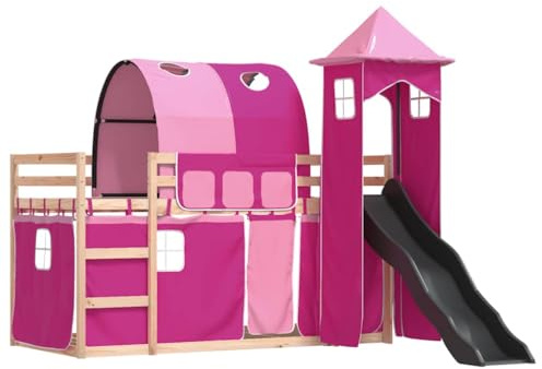 vidaXL Lit superposé sans Matelas avec Toboggan et Rideaux 90x190 cm