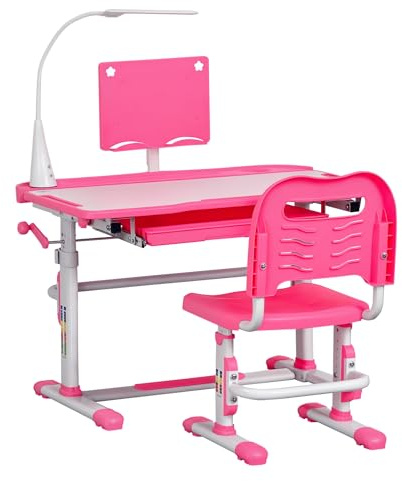HOMCOM Scrivania per Bambini con Sedia Regolabile, Piano Inclinabile 45°