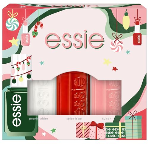 essie Xmas Trio Kit: weihnachtliches Mini Trio Kit, Nr. 15 sugar daddy, 5 ml, Nr. 4 pearly white, 5 ml, Nr. 704 spice it up, 5 ml