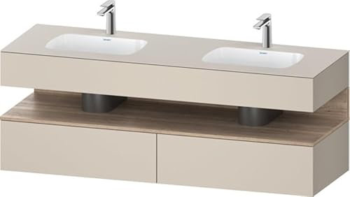 Duravit Qatego lavabo encastré avec meuble sous-lavabo en console, 1600x550x600mm, niche en chêne mamelonné, lavabo double, QA4797055830010, Couleur: Taupe