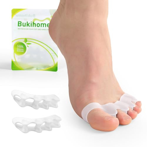Bukihome Zehenspreizer, 4 Paar weiche Gel-Zehenspreizer zur Korrektur von Ballenzehen, Zehenspreizer zur therapeutischen Linderung von Plantarfasziitis, Fußschmerzen für Frauen und Männer,Weiß + S