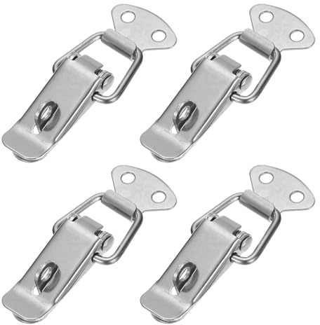 PATIKIL Verrou à bascule à ressort en acier de 2,8 pouces, 4 pièces Loquets à cliquet avec trou pour boîte, coffre, caisse, coffret à outils, armoire, ton argent