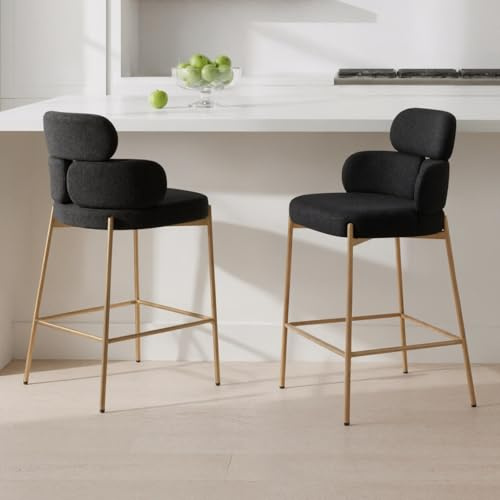 chairus 2er Set Barhocker Tresenhocker für Küche Barstühle mit Rückenlehne Moderne Samt Bistrohocker für Theke mit Goldenen Beinen (Schwarz)